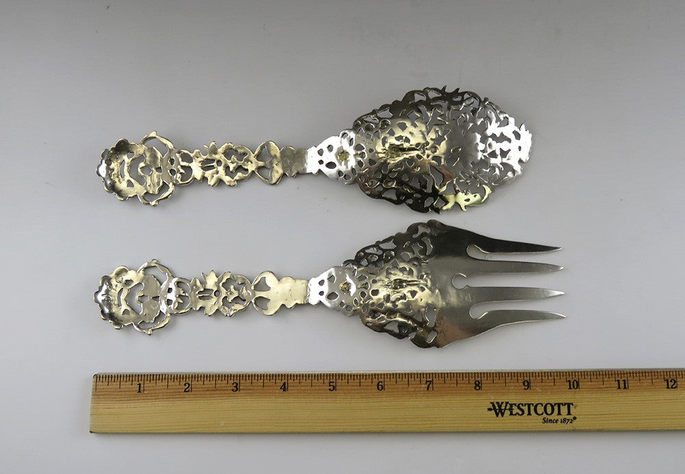 Antique Hanau German Silver Dutch Colonial Style Huge Salad Serving Fork Spoon