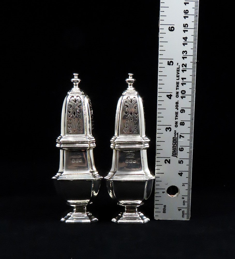 Fantastic Pair English Britannia 958 Silver Queen Anne Style Shakers Casters