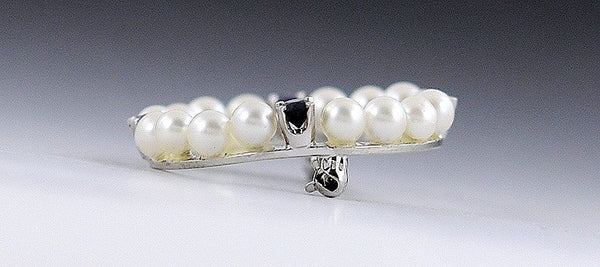 Quality 14k White Gold Pearl Sapphire Open Circle Brooch/Pin