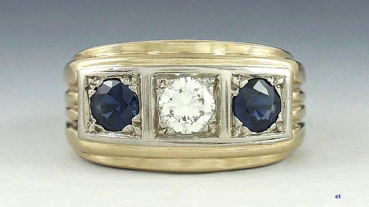 Superb Brilliant Vintage Diamond Blue Sapphire 14K Yellow Gold Ring