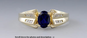 Lovely Modern Blue Diamond & Lab Created Sapphire 14k Yellow Gold Ring Size 8.75