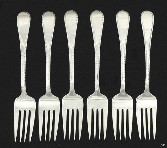 6 1960s Tuttle Sterling Feather Edge Salad Forks