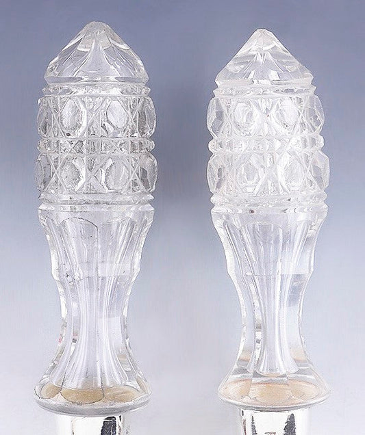 Antique 1885 English Cut Glass Sterling Silver 2pc Serving Set Spoon Fork