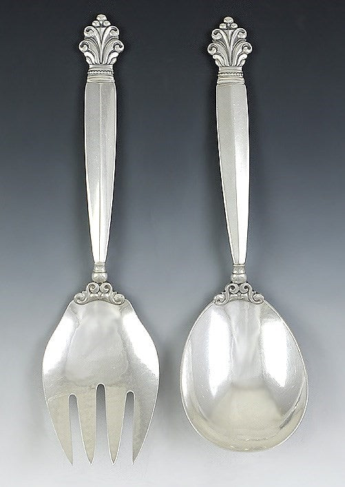 Vintage c1945 Georg Jensen Acanthus Sterling Silver Salad Fork Spoon Set
