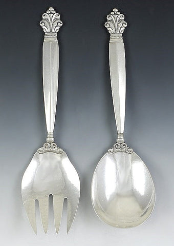 Vintage c1945 Georg Jensen Acanthus Sterling Silver Salad Fork Spoon Set