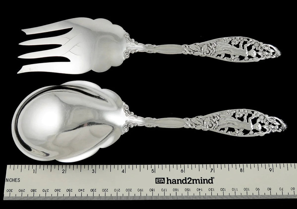 Dominick Haff Labors of Cupid Large Sterling Silver Salad Fork Spoon Set