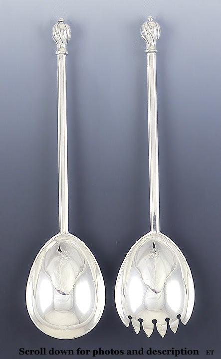 Vintage 1950s English Sterling Silver Salad Fork Spoon Serving Set
