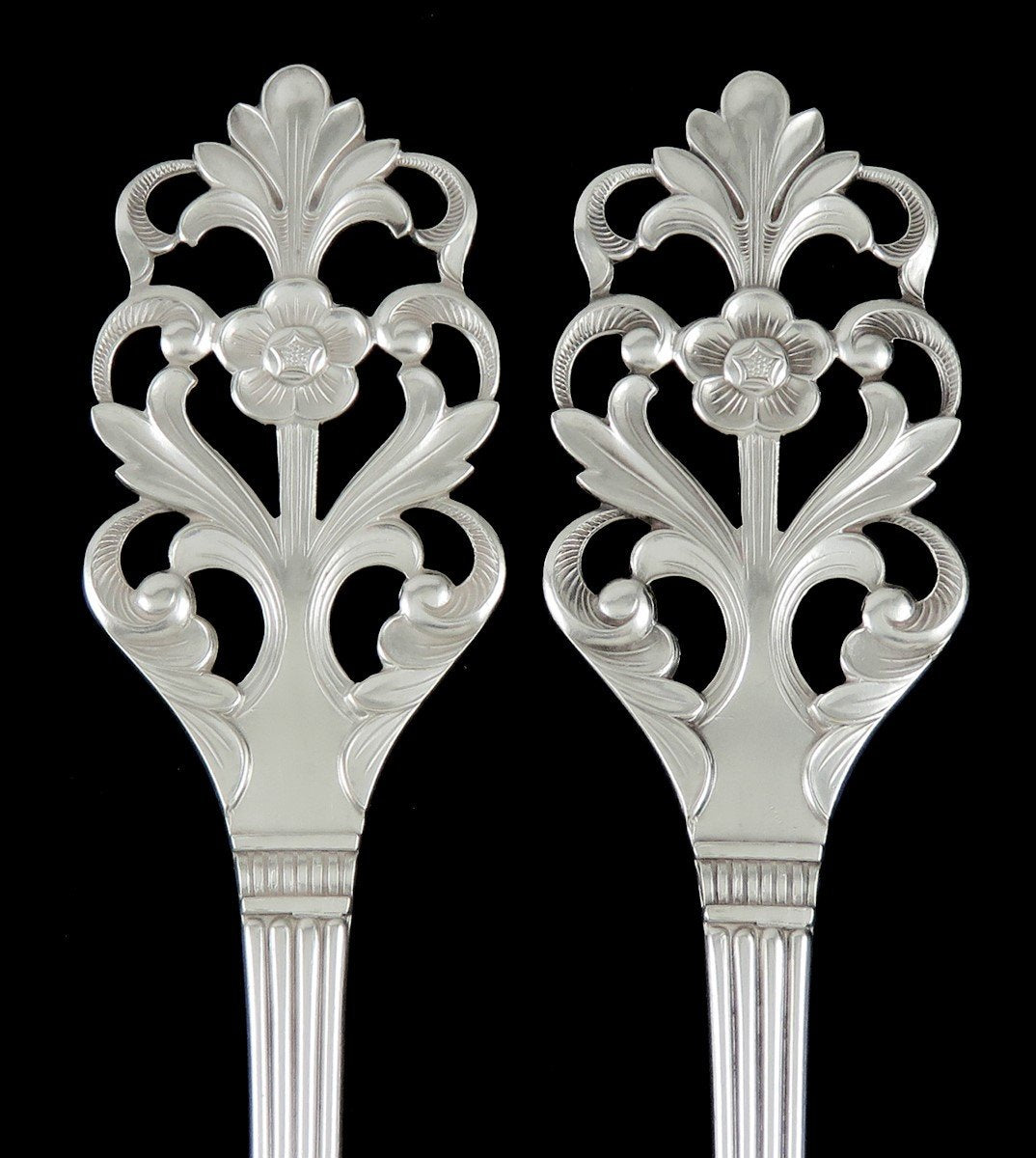 Antique Norwegian Silver Thorvald Marthinsen Viking Rose Serving Fork Spoon Set