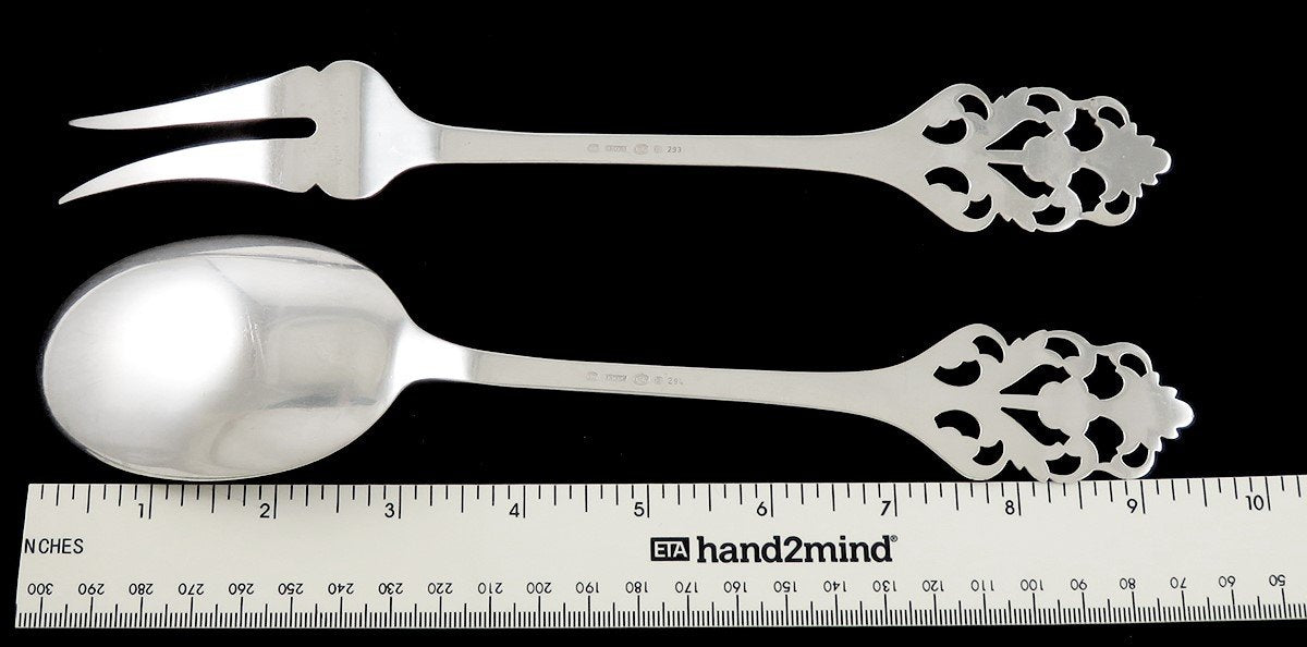 Antique Norwegian Silver Thorvald Marthinsen Viking Rose Serving Fork Spoon Set