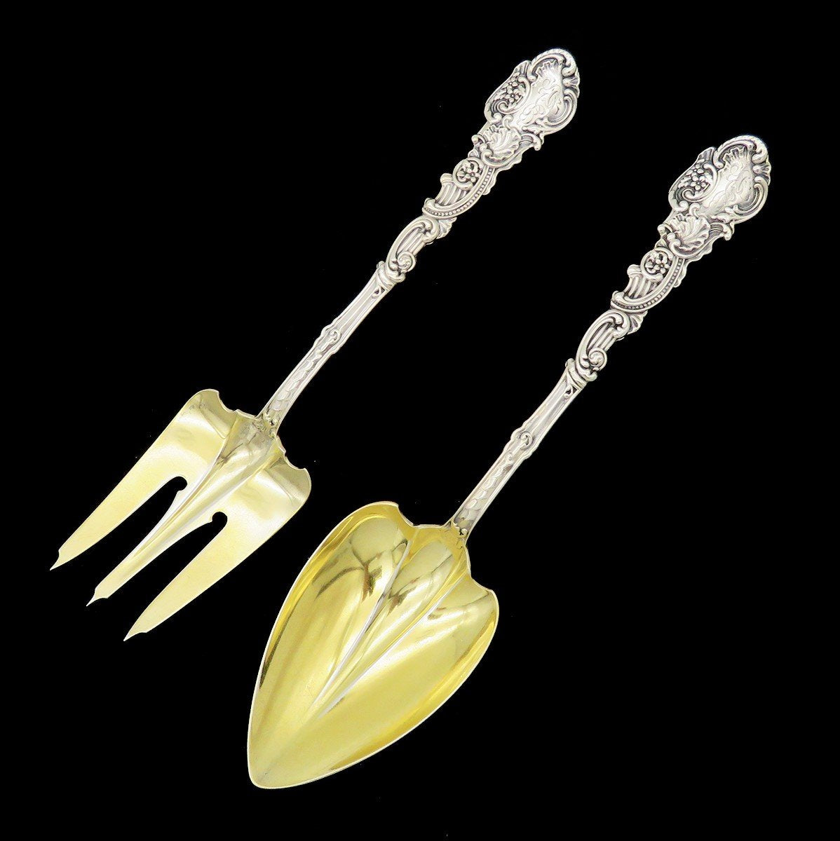 Fabulous Gorham Marie Antionette Sterling Silver Salad Serving Set 10 1/2 in