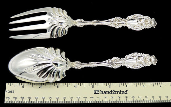 Art Nouveau Whiting Lily 1902 Sterling Silver 2pc Salad Serving Set B Mono