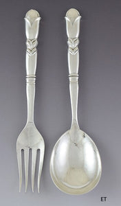 Rare Meyers Sterling Silver Pair Serving Pieces Fork & Spoon Jensen #57 Style