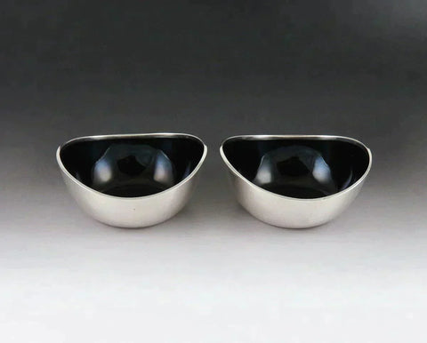 Modernist CC Hermann Modernist Danish Sterling Silver Enamel Dishes Salt Cellars