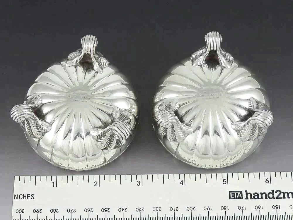 Pair Antique 1880 Victorian Tiffany Sterling Silver Salt Cellars Dishes