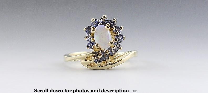 Stunning Opal Tanzanite 14K Yellow Gold Ring Size 5.75