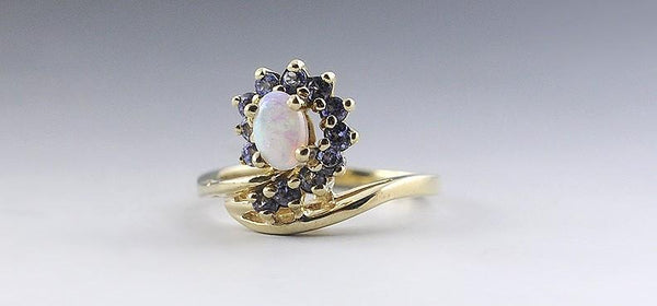 Stunning Opal Tanzanite 14K Yellow Gold Ring Size 5.75