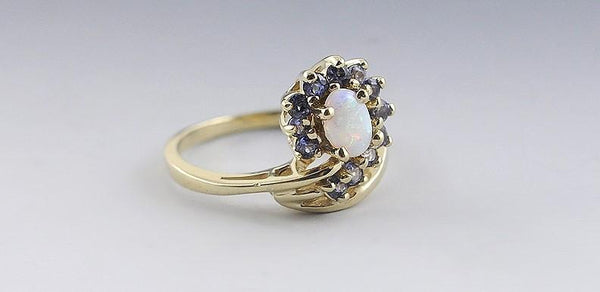 Stunning Opal Tanzanite 14K Yellow Gold Ring Size 5.75