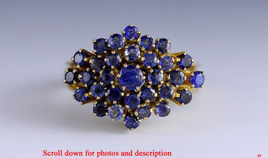 Gorgeous 18K Yellow Gold & Sapphire Cluster Ring Size 6.5