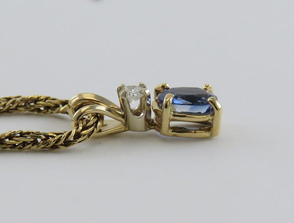 Lovely Italian 18k Yellow Gold ~.50ct Sapphire Diamond Teardrop Pendant Necklace