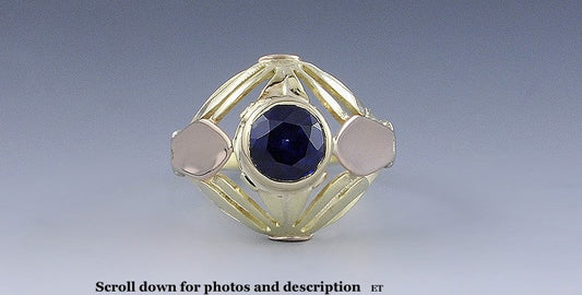 Nice Retro Vintage c1950s 14K Two Tone Rose & Yellow Gold Sapphire Ring