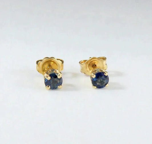 Cute 14k Yellow Gold ~.40ct Blue Sapphire Round Stud Earrings
