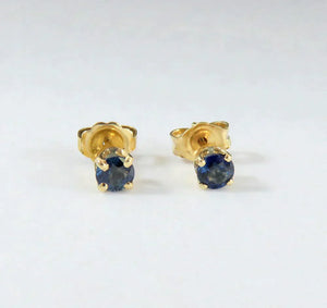 Cute 14k Yellow Gold ~.40ct Blue Sapphire Round Stud Earrings