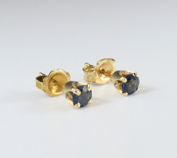 Cute 14k Yellow Gold ~.40ct Blue Sapphire Round Stud Earrings