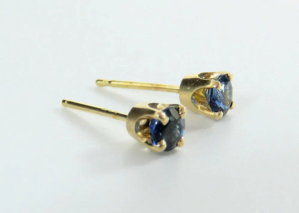 Cute 14k Yellow Gold ~.40ct Blue Sapphire Round Stud Earrings