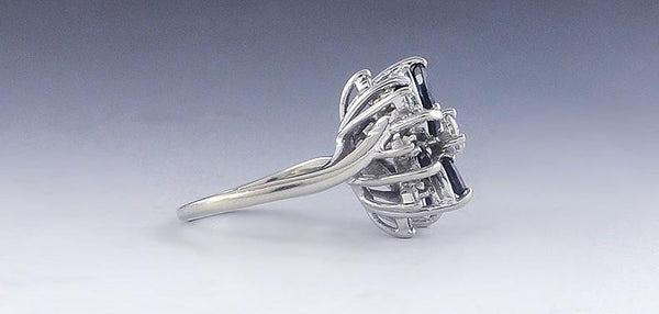Gorgeous 14K White Gold Diamond & Marquise Cut Sapphire Ring Size 4.5
