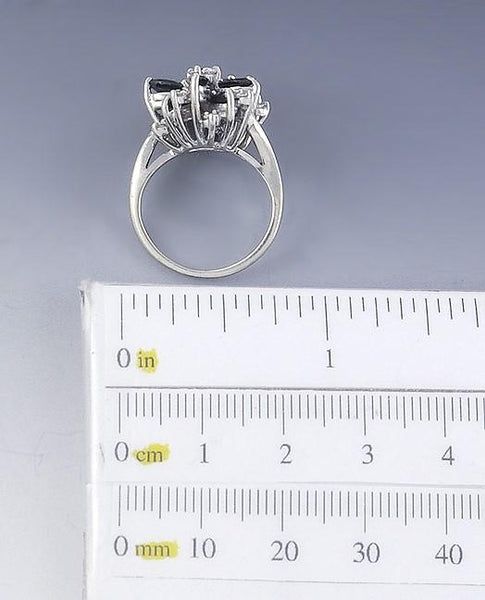 Gorgeous 14K White Gold Diamond & Marquise Cut Sapphire Ring Size 4.5