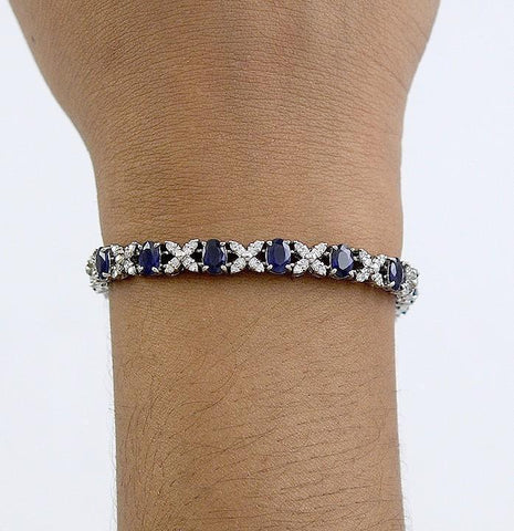 Attractive 14K White Gold Sapphire & Diamond Bracelet