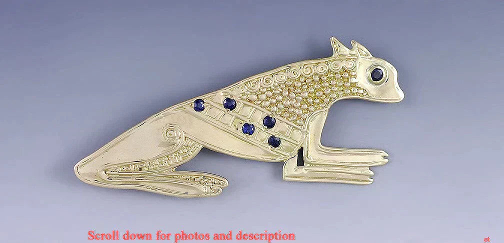 Diana Kim England 14k Yellow Gold Sapphire Hand Crafted Animal Pin Brooch