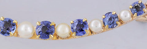 Lovely 14k Gold Natural Sapphire Pearl Crescent Moon Brooch/Pin