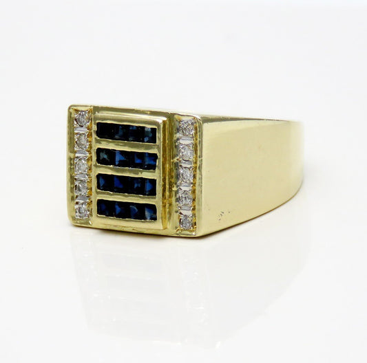 Stylish 14k Yellow Gold Sapphire and Diamond Square Ring