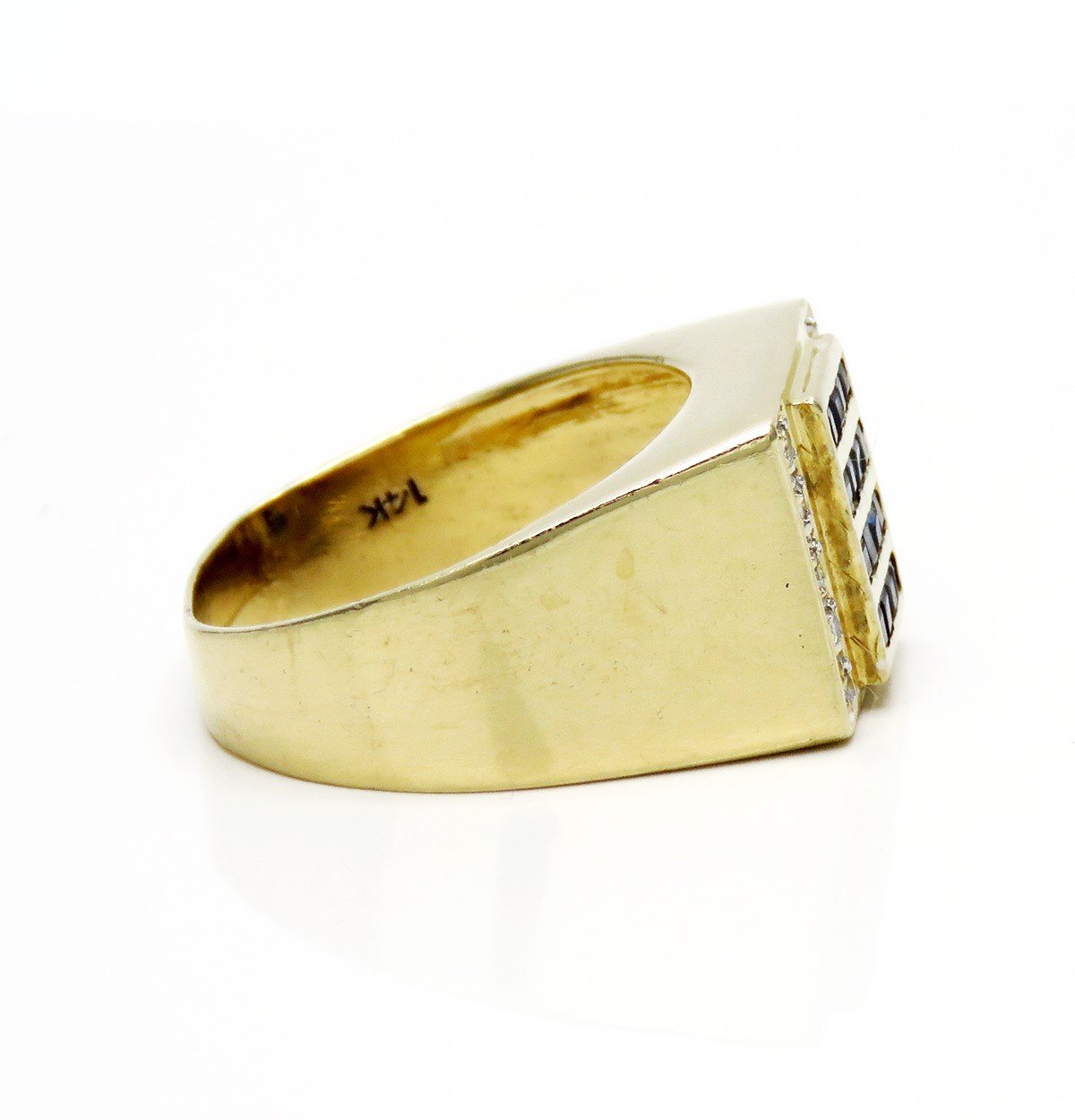 Stylish 14k Yellow Gold Sapphire and Diamond Square Ring