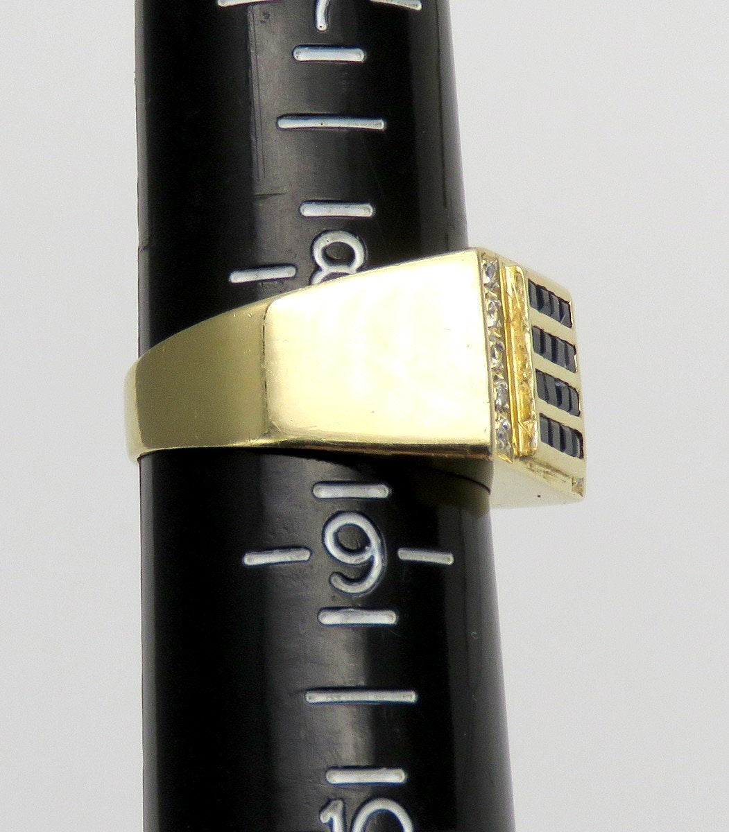 Stylish 14k Yellow Gold Sapphire and Diamond Square Ring