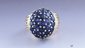 Eye-catching 14k Yellow Gold 4ct Blue Sapphire Dome Cluster Ring Size 5.25