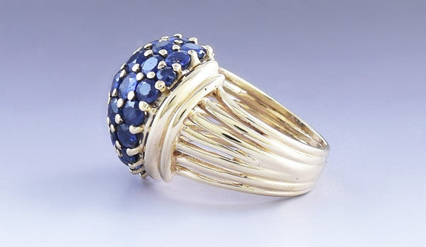 Eye-catching 14k Yellow Gold 4ct Blue Sapphire Dome Cluster Ring Size 5.25