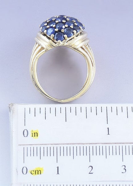 Eye-catching 14k Yellow Gold 4ct Blue Sapphire Dome Cluster Ring Size 5.25