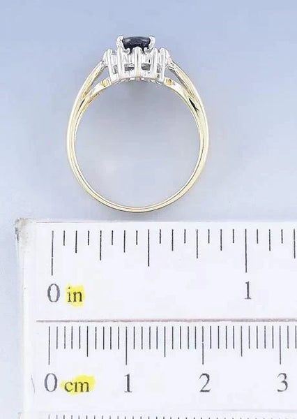 Beautiful 14k Yellow Gold Blue Sapphire & Diamond Halo Ring Size 6