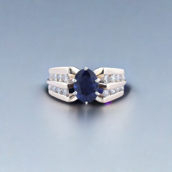 Gorgeous 14k Yellow Gold Sapphire & Diamond Ring Size 8