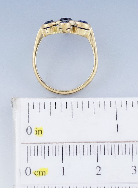 Elegant Antique English 18k Gold & Sapphire Cross Quatrefoil Ring