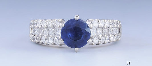 Beautiful 18k White Gold ~1ct Sapphire & ~1ct Diamond Ring
