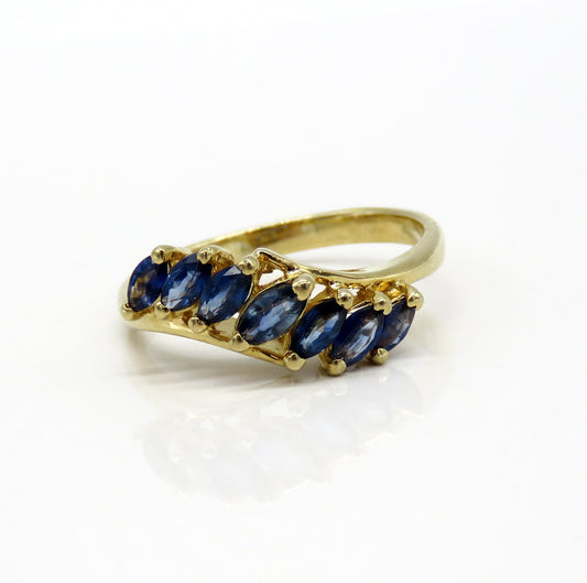 Nice 14k Yellow Gold ~.40ct Marquise Sapphire Wave Ring