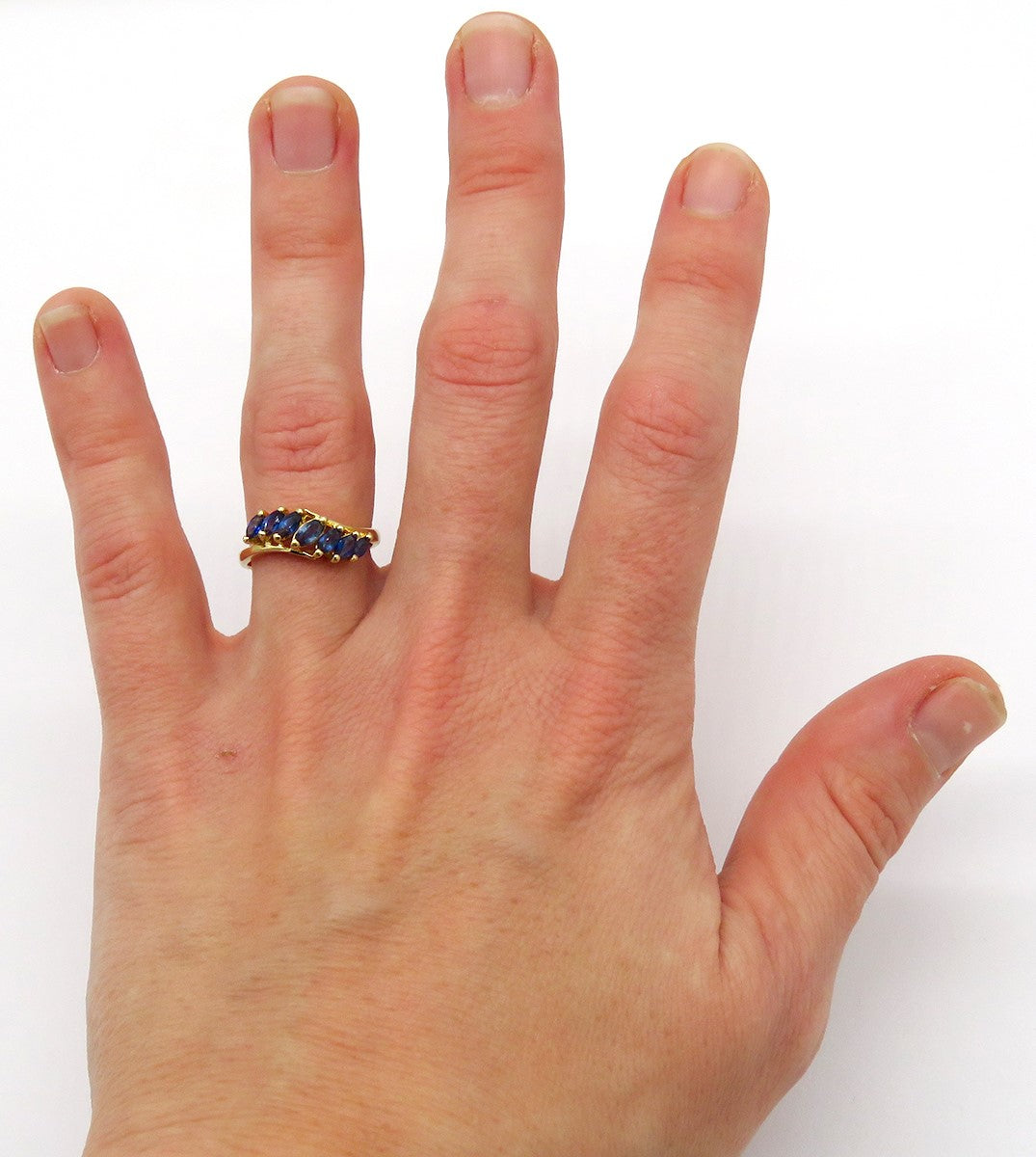 Nice 14k Yellow Gold ~.40ct Marquise Sapphire Wave Ring