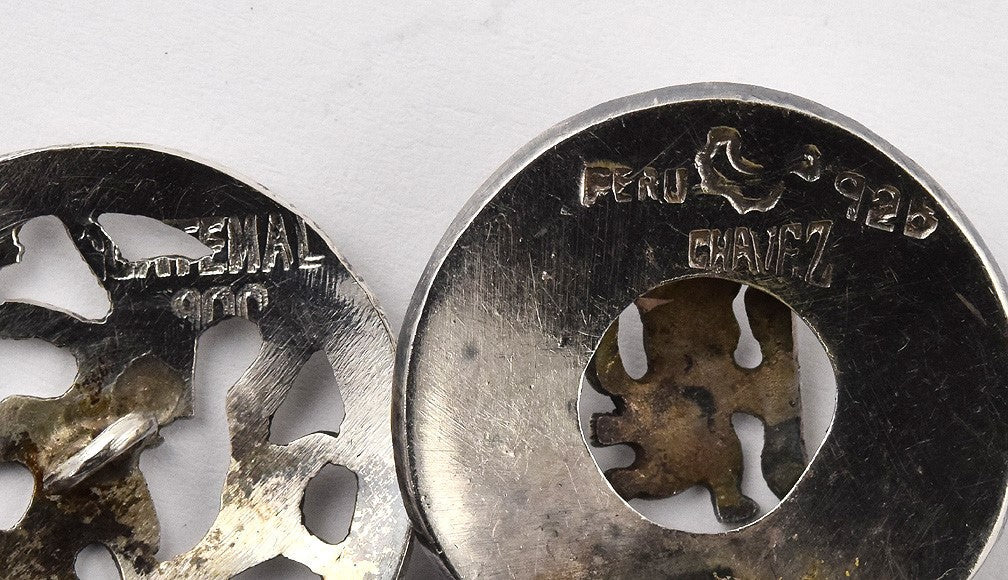 South American Silver Brooch Pendant Earrings Columbia Peru Guatemala