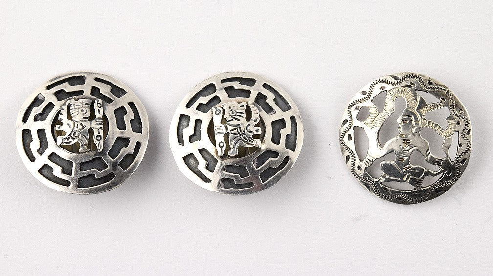 South American Silver Brooch Pendant Earrings Columbia Peru Guatemala