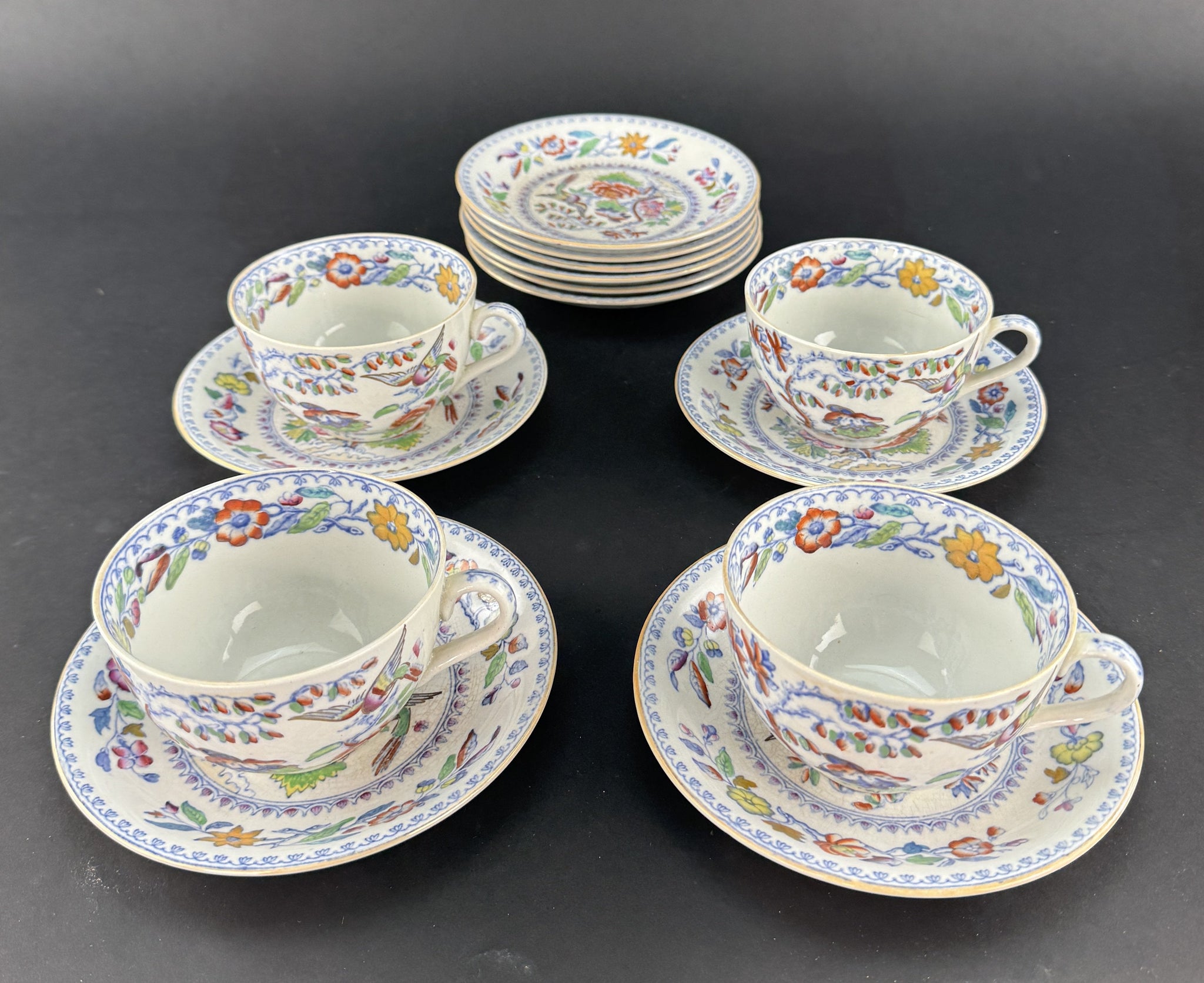 Nice Set c1920s Mason's Ironstone Flying Bird 3 Tea / Coffee Cups 10 Saucers