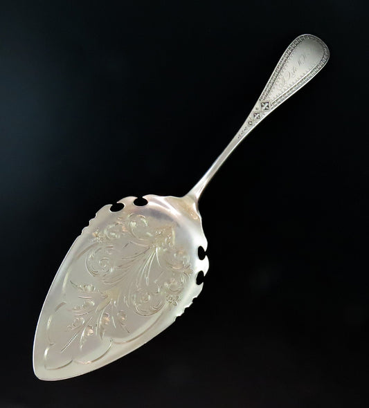 Pretty 1870s Sterling Silver Pie Server Great Engravings 9"
