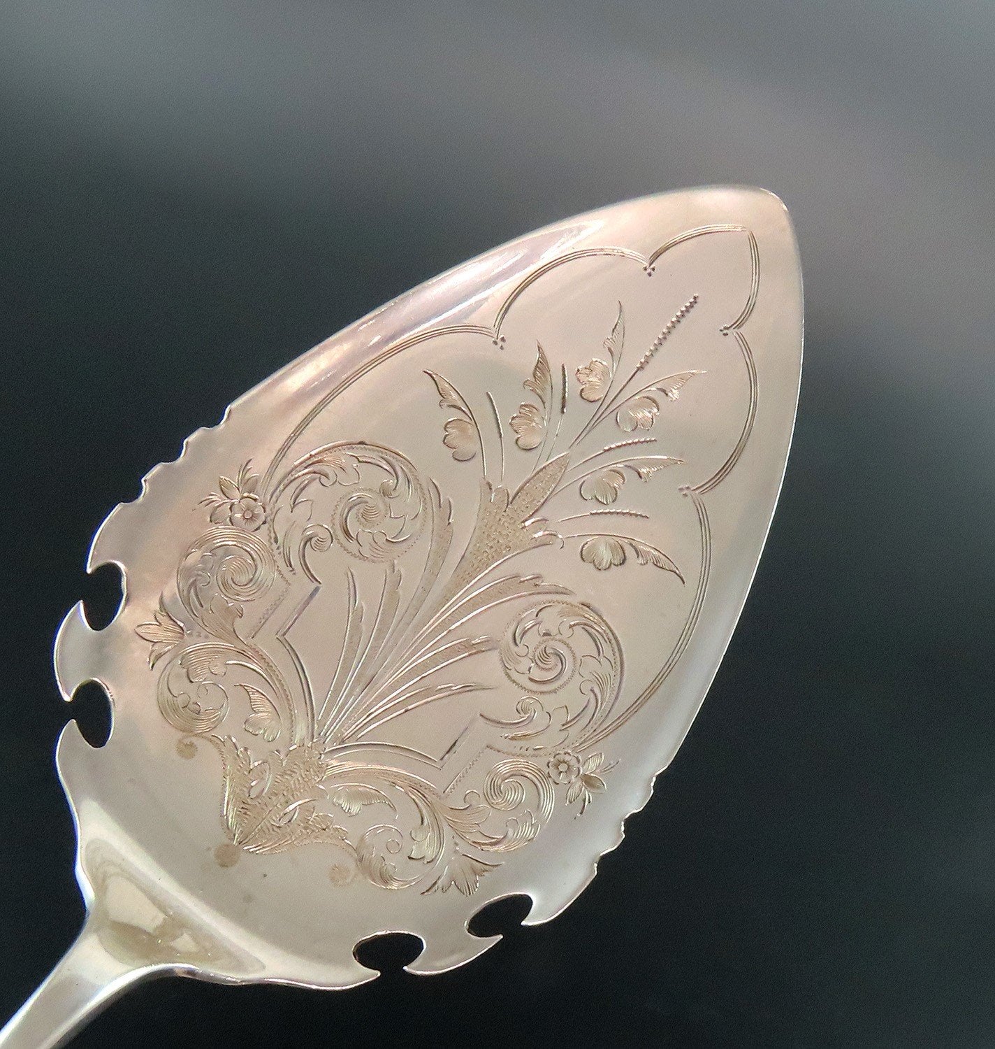 Pretty 1870s Sterling Silver Pie Server Great Engravings 9"